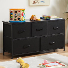 Sweetcrispy Small Chest of Drawers with 5 Fabric Drawers for Bedroom Storage, Children's Room Cabinet, Chest Furniture, Metal Frame, Wooden Top, Lightweight Entrance Cabinet, Black