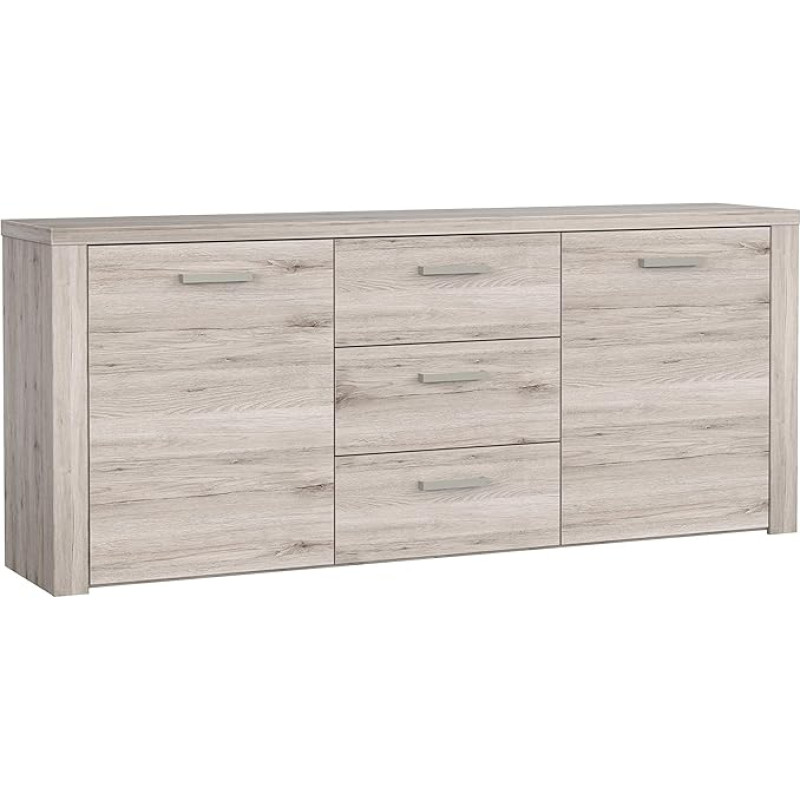 FORTE Portland Chest of Drawers with 2 Doors and 3 Drawers, Wooden, Sand Oak, 72 x 83.1 x 196.6 cm