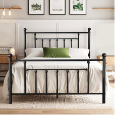 VECELO Bed Frame 140 x 200 cm Metal Bed with Slatted Frame Double Bed Guest Bed Youth Bed with Headboard for Bedroom Guest Room Black