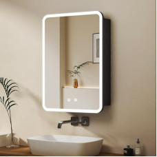 WDWRITTI Mirror Cabinet with Lighting, 60 x 40 cm, Medicine Cabinet with Mirror, LED Bathroom Cabinet with Memory, 3-Colour Mode, Wall Cabinet with Glass Shelf, Bathroom Cabinet with Touch, Anti-Fog