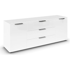 Rauch Möbel Flipp, Sideboard, TV Cabinet, Chest of Drawers with Storage Space, Alpine White/Glass Front White, 2 Doors, Glass Doors, 3 Drawers, Chrome Handles, 160 x 61 x 42 cm
