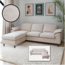Mendler HWC-O71 Sofa Set Corner Sofa L-Shaped Lying Surface Left / Right Fabric (320 g/m²) Wood 84 x 229 x 140 cm Beige