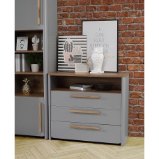 Forte SURFINIO Chest of Drawers with 3 Drawers, Composite Wood, Catania Oak/Grey, W x H x D: 98.9 x 85.9 x 41.3 cm