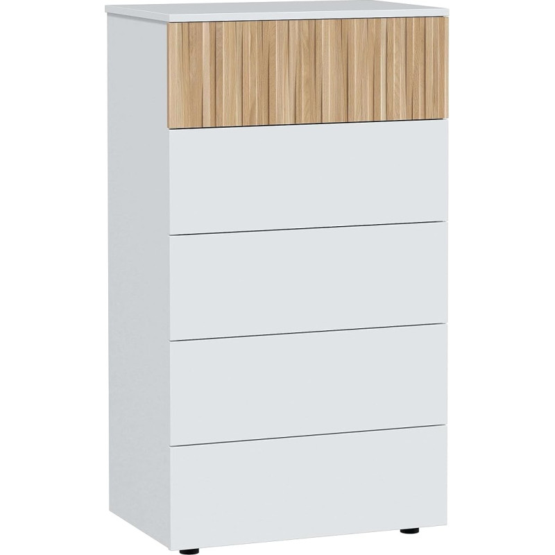 Habitdesign Sinfonier 5 Drawer Chest of Drawers Ethna Model Item White and Natural Finish Dimensions: 109 cm (H) x 61 cm (W) x 40 cm (D)