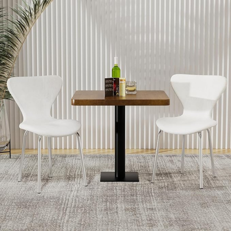 Chleby Set of 2 Velvet Dining Room Chairs, Living Room Chairs, Kitchen Chairs, Stackable Chairs for Dining Room, Kitchen, Living Room, White