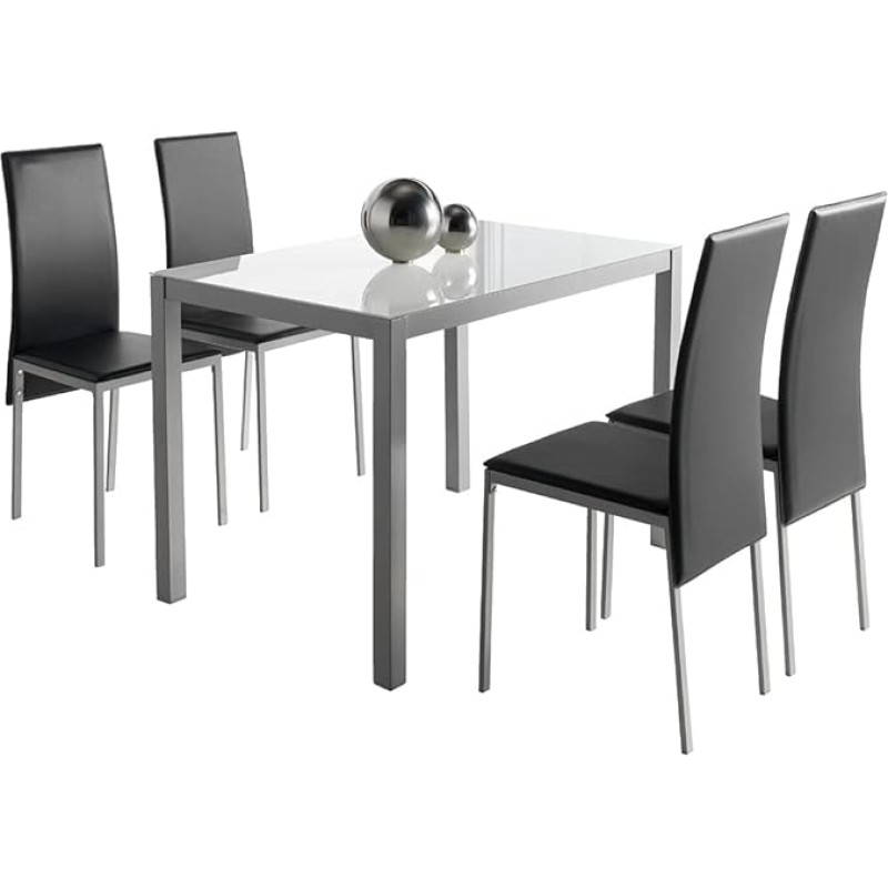 Momma Home Melbourne Table and Chairs Set - 4 Chairs - Fixed Table - Glass Top - Living Room and Kitchen - Very Elegant - Modern Design