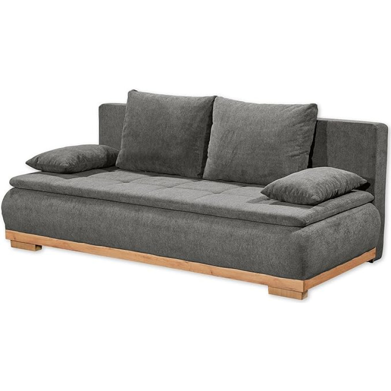 Stella Trading Mila Comfortable Sofa Bed with Bed Box in Artisan Oak Look, Stone, Extendable Sofa with Sleep Function, 208 x 93 x 105 cm (W x H x D)
