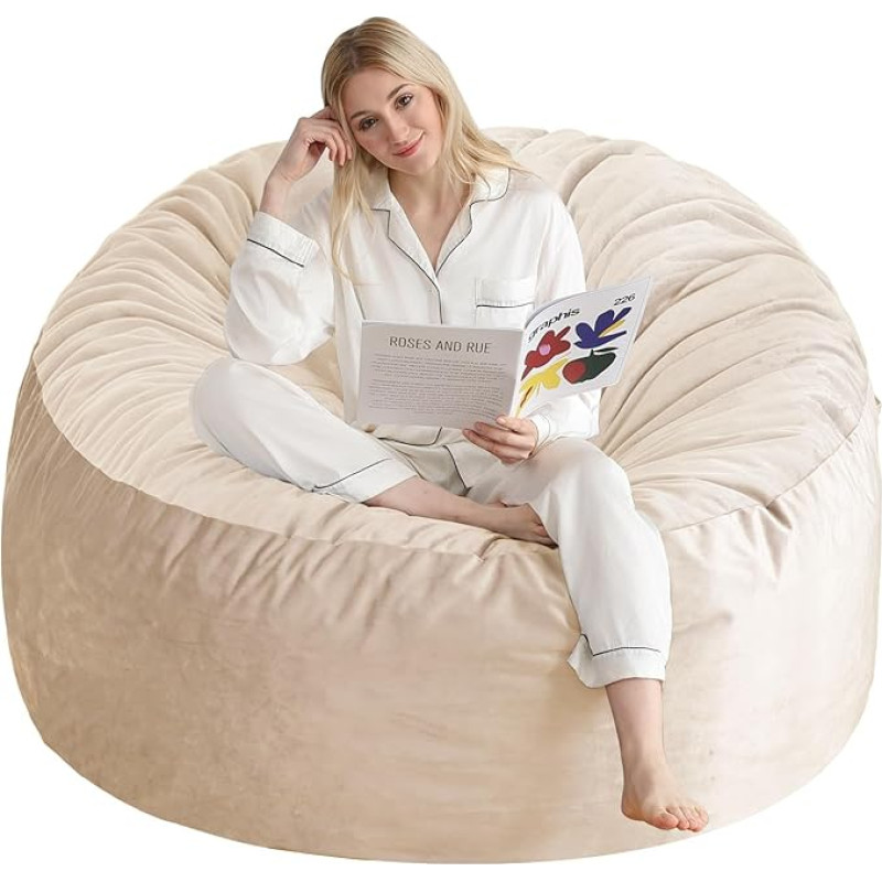Bean Bag Chair, Memory Foam Bean Bag for Adults with Filling, Round Bean Bag Sofa with Filler, Bean Bags with Soft Dutch Velvet Fabric, 48 Inch Beige