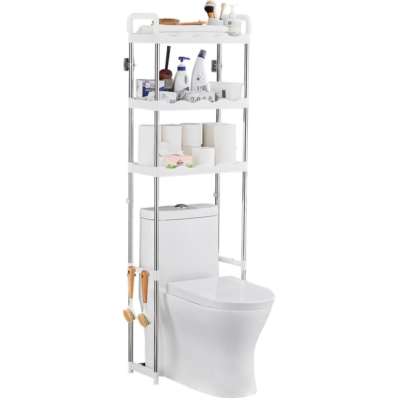PORUGE Toilet Shelf, 3-Tier Over Toilet Storage, Freestanding Metal Washing Machine Rack, Space Saving Toilet Shelf, Toilet Cabinet for Bathroom, Toilet, Laundry Room, White