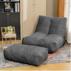 Cvortll Bean Bag Chair with Ottoman, Comfortable Bean Bag Sofa with Memory Foam, Lazy BeanBag Sofa with Footstool, Fireplace Bean Bag Couch for Living Room, Bedroom, Apartment