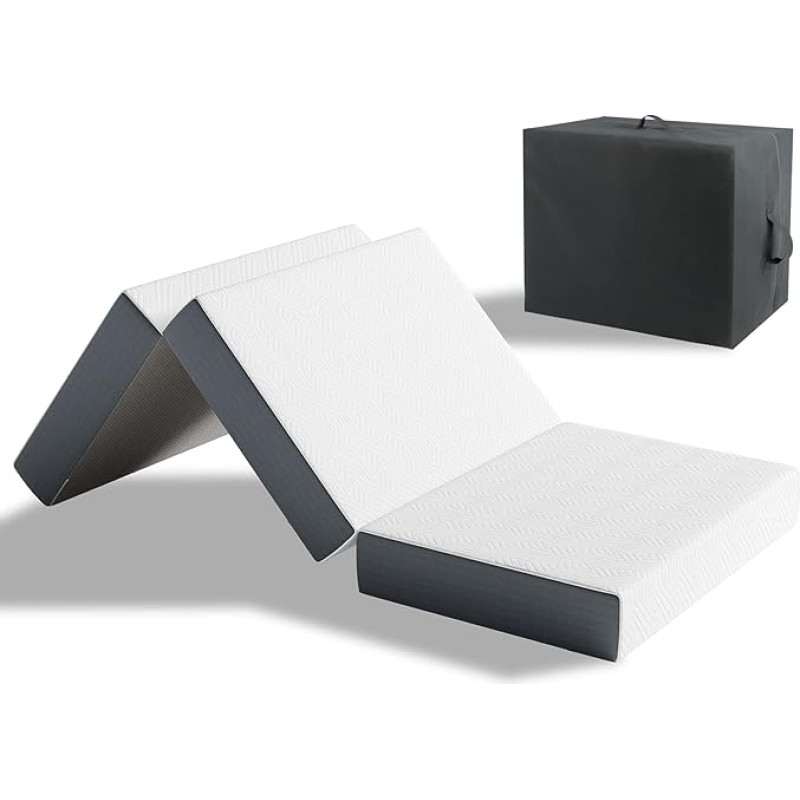 Vesgantti Double Bed Folding Mattress with Storage Bag, 10cm Gel Memory Foam, Foldable Mattress, Tri-Fold Mattress for Travel, Camping, Guest Bed - 100 Nights, CertiPUR-US Certified