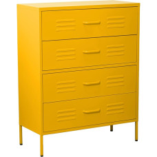 DRW Amarillo Chest of Drawers with 4 Drawers with Openings in Yellow Metal 80 x 35 x 102 cm Height 15.5 cm