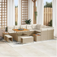 Rantry 12-teiliges Garten Sofa Set mit Kissen Beige Poly Rattan Akazie Gartenlounge Model3364896