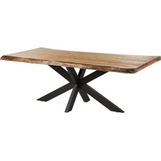 MASSIVMOEBEL24.DE Freeform 5 Solid Wane, 200 x 100 cm, Natural, Varnished, Real Wood, Mango Wood Dining Table, Matte Iron, Solid Wood Table with Real Wane Edge