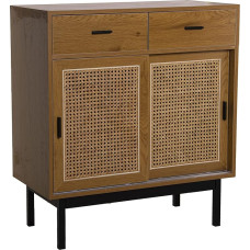 DRW Entrance Table with 2 Sliding Doors and 2 Drawers Made of MDF, Willow and Metal in Natural and Black, 80 x 40 x 89 cm, Colourful, Standard