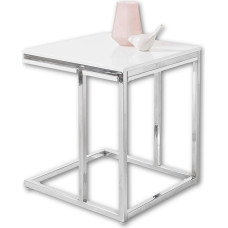 Stella Trading Mini Modern Side Table White High Gloss with Chrome-Plated Metal Frame - Stylish Coffee Table for Your Living Area - 45 x 50 x 45 cm (W x H x D)