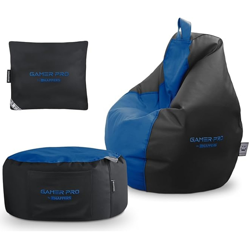 Happers Gaming Set Blue Gaming Bean Bag Pro + Stool + Cushion