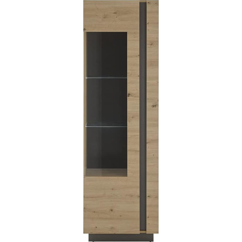 Lomadox Living Room Display Cabinet in Artisan Oak with Graphite Grey Inserts W x H x D 60 x 194 x 40 cm