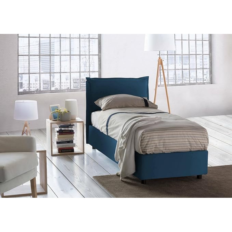 Talamo Italia - Carla Single Bed - 100% Made in Italy - Blue - Suitable for Mattress 90 x 200 cm
