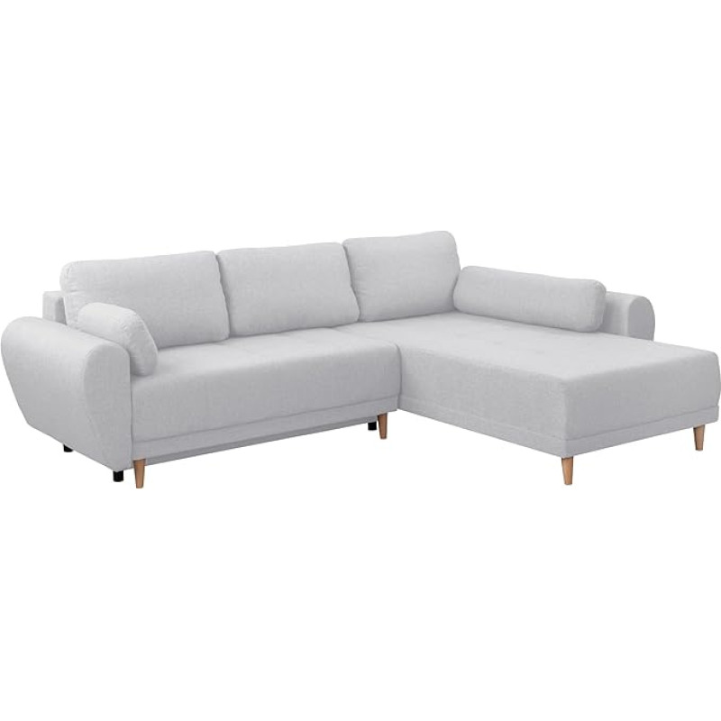 FORNIRO 24 Toronto Corner Sofa with Sleep Function and Bed Box, Sofa with 3 Seats, Universal L-Shape Sofa Bed with Cushion, Modern Couch, 284 x 90 x 194 cm, Basic Fabric, Light Grey