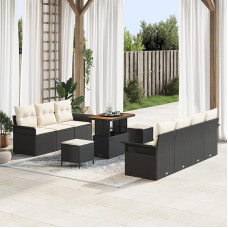 Rantry 10-teiliges Garten Sofa Set mit Kissen Schwarz Poly Rattan Akazie Gartenlounge Model3362100