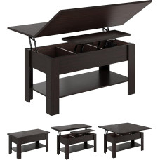 Coffee Table Height Adjustable, 3-in-1 Multifunctional Living Room Table, Coffee Table, Hidden Storage, Open Compartment, Can Be Used as Dining Table for Living Room, Office, Black Brown