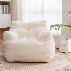 Recaceik Bean Bag Chairs, Tufted Soft Filled Bean Bag Chair with Filling, Fluffy Lazy Sofa, Imperial Lounger Giant Bean Bag Chair for Bedroom, Living Room, White