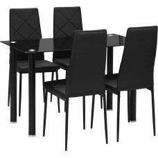 HOMCOM Dining Table Set with 4 Chairs 5 Piece Kitchen Furniture Set Tempered Glass Table Top Steel Legs Black