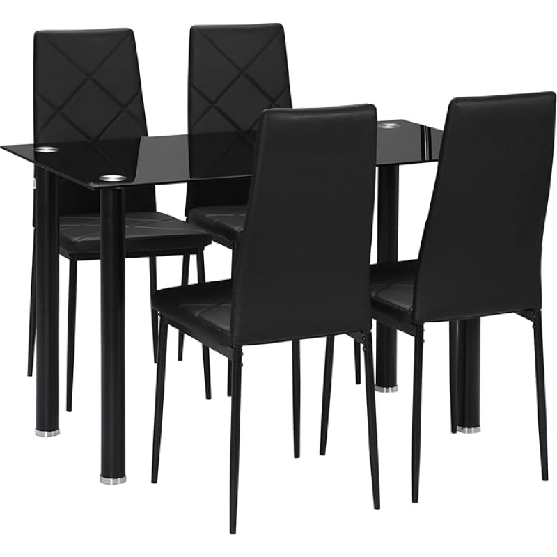 HOMCOM Dining Table Set with 4 Chairs 5 Piece Kitchen Furniture Set Tempered Glass Table Top Steel Legs Black