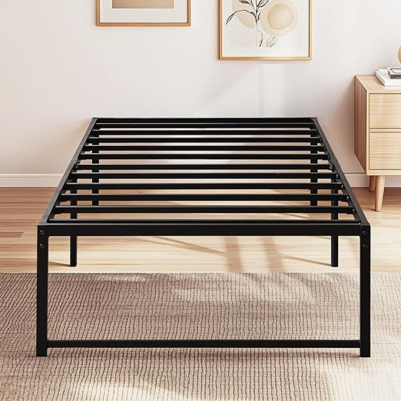 VECELO 90 x 190 cm Metal Bed Frame with Metal Slatted Base for Adults, Teenagers, Easy Assembly