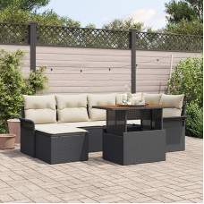 Rantry 7-teiliges Garten-Sofa-Set mit Kissen in Schwarz aus Poly Rattan Gartenlounge Model3358091