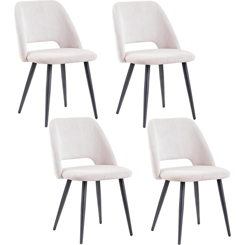 JZGORC Set of 4 Dining Chairs, Kitchen Chairs with Corduroy Stripes, Padded Chair with Hollow Back Design, Suitable for Dining Room, Living Room, Kitchen, Bedroom - Beige