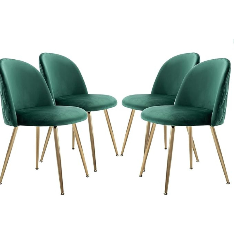 JINPALAY Set of 4 Dining Room Chairs, Velvet Kitchen Chairs, Upholstered Chairs with Backrest, Modern Living Room Chair, Golden Legs (4, Green)