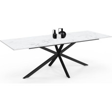 IDMarket - Alix Extendable Rectangular Dining Table 8-12 People Spider Base Black Marble Effect Top White Alaska 200-240cm