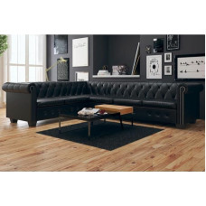 Festnight Corner Sofa L Shape Retro Couch 6 Seater Chesterfield Sofa Faux Leather Living Room Sofa Lounge Sofa Living Room Sofas & Couches, Black
