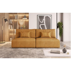 Moderno Modulo Sofa with Sleep Function, Modern Cord Sofa with 2 Seats and Robust Cover, Modular Sofa Bed, Couch with Bedding Containers, 210 x 80 x 108 cm, Mustard