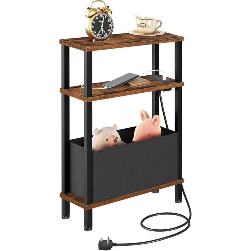 CHOEZON Side Table, Side Table with Charging Station, Narrow Side Table for Small Spaces, Narrow Bedside Table with Drawer for Bedroom, Living Room, Rustic Brown and Black DTBZ07KBF