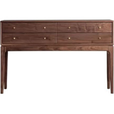 Narrow Console Table, Entrance Table in Black Walnut Wood, Modern Mid-Century Console with 4 Drawers, Side Table, Sofa Table, for Living Room, Entrance Area and