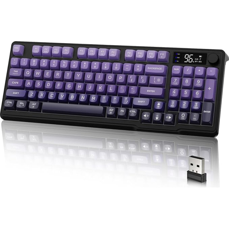 M96 Dual-Mode Wireless Gaming Keyboard with 2.4G & BT5.0, QWERTY Semi-Mechanical 90% Membrane Keyboard with Display & Button, Rainbow Backlit, 94 Keys Gradient PBT Keycap, 3000 mAh, PC/Mac - Purple