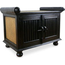 livasia Asian Solid Wood and Rattan Chest of Drawers - 65 x 40 x 50 cm - Hand-Carved Acacia Wood Sideboard with Filigree Design, Sustainable & High Quality from Thailand