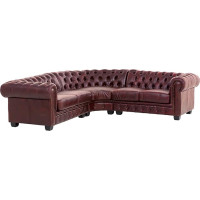 Woodkings® Chesterfield Corner Sofa Real Leather Antique Red Couch Vintage Leather Sofa Design Sofa Spring Core Unique Men's Room Office Furniture English Style Sofa Club Sofa Leather