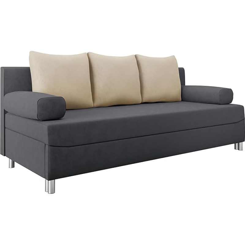 Mirjan24 Dover Sofa Bed, Sofa with Bed Box and Sleep Function, Sofa Bed, Choice of Colours, Sleeping Couch with Chrome Feet, Couch from the Manufacturer, Sofa Set
