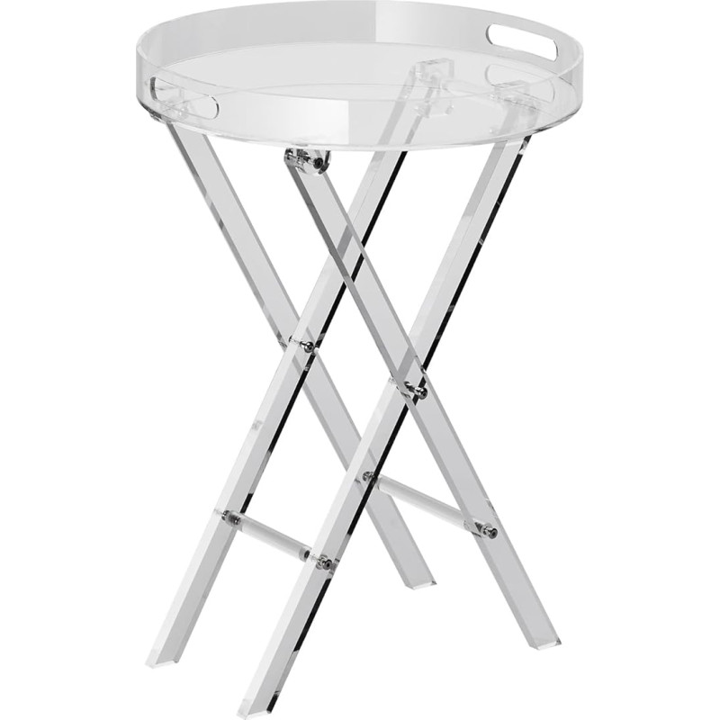 VEVOR Acrylic Folding Table with Tray φ40 x 58 cm, Acrylic Side Table with Folding X Leg, Acrylic Side Table for Coffee, Drinks, Food, Snacks, Coffee Table for Living Room, Bedroom, etc.