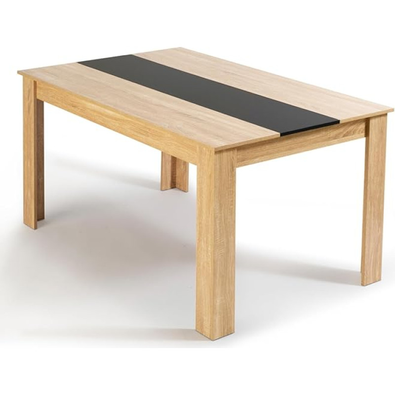 IDMarket - Georgia Rectangular Dining Table for 6 Seater Beech and Black, 140 x 90 cm