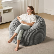 Hobestluk Bean Bag for Adults, Large Bean Bag with Striped Plush Cover, Large Bean Bag for Living Room, Bedroom, Dorm, Office (Grey, 90cm)