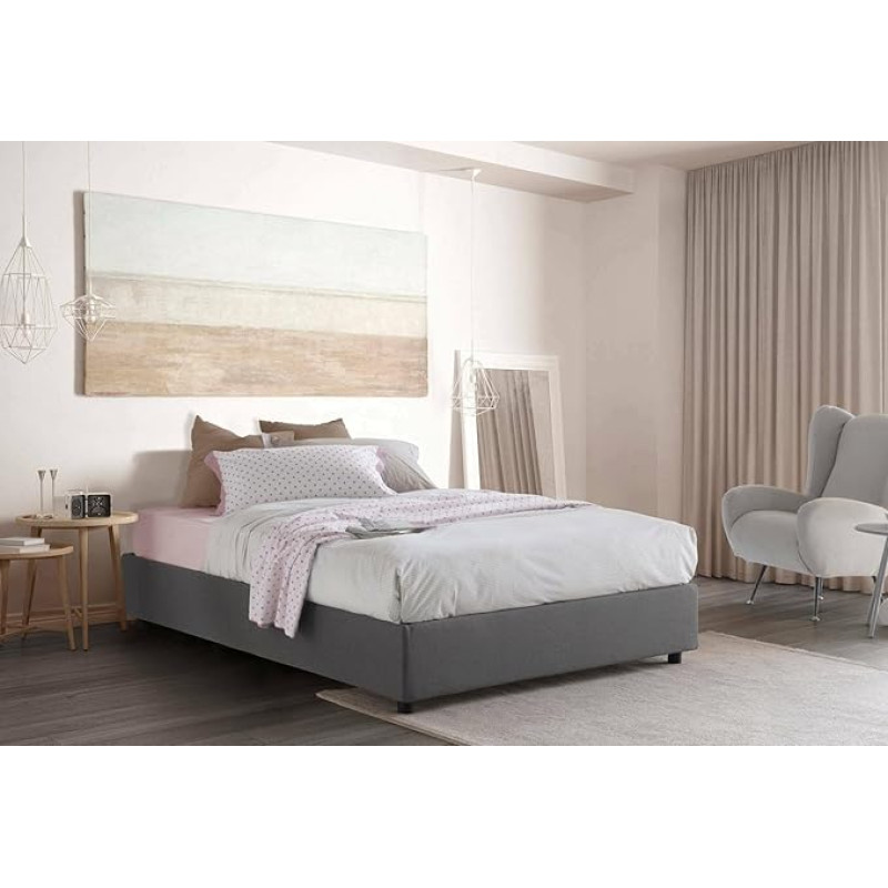 Talamo Italia - Elisa Double Bed with Fabric Cover, 100% Made in Italy, Front Opening, Suitable for Mattress 160 x 190 cm, Grey