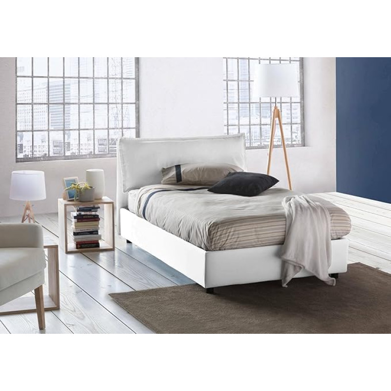 Talamo Italia - Desirée Double Bed with Fabric Cover, 100% Made in Italy, Front Opening + Mattress 120 x 190 cm, White