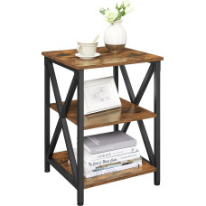 VASAGLE 3 Tier Side Table Bedside Table with Storage Side Table with S Shaped Steel Frame for Living Room Bedroom Wood Alloy Rustic Brown and Black 40 x 39 x 50 cm