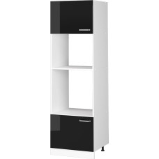 Vicco R-Line High Gloss Black / White 60cm Tall Cabinet with Open Shelves and Doors