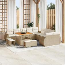 Rantry 13-teiliges Garten-Sofa-Set mit Kissen Beige Poly-Rattan Akazie Gartenlounge Model3363876
